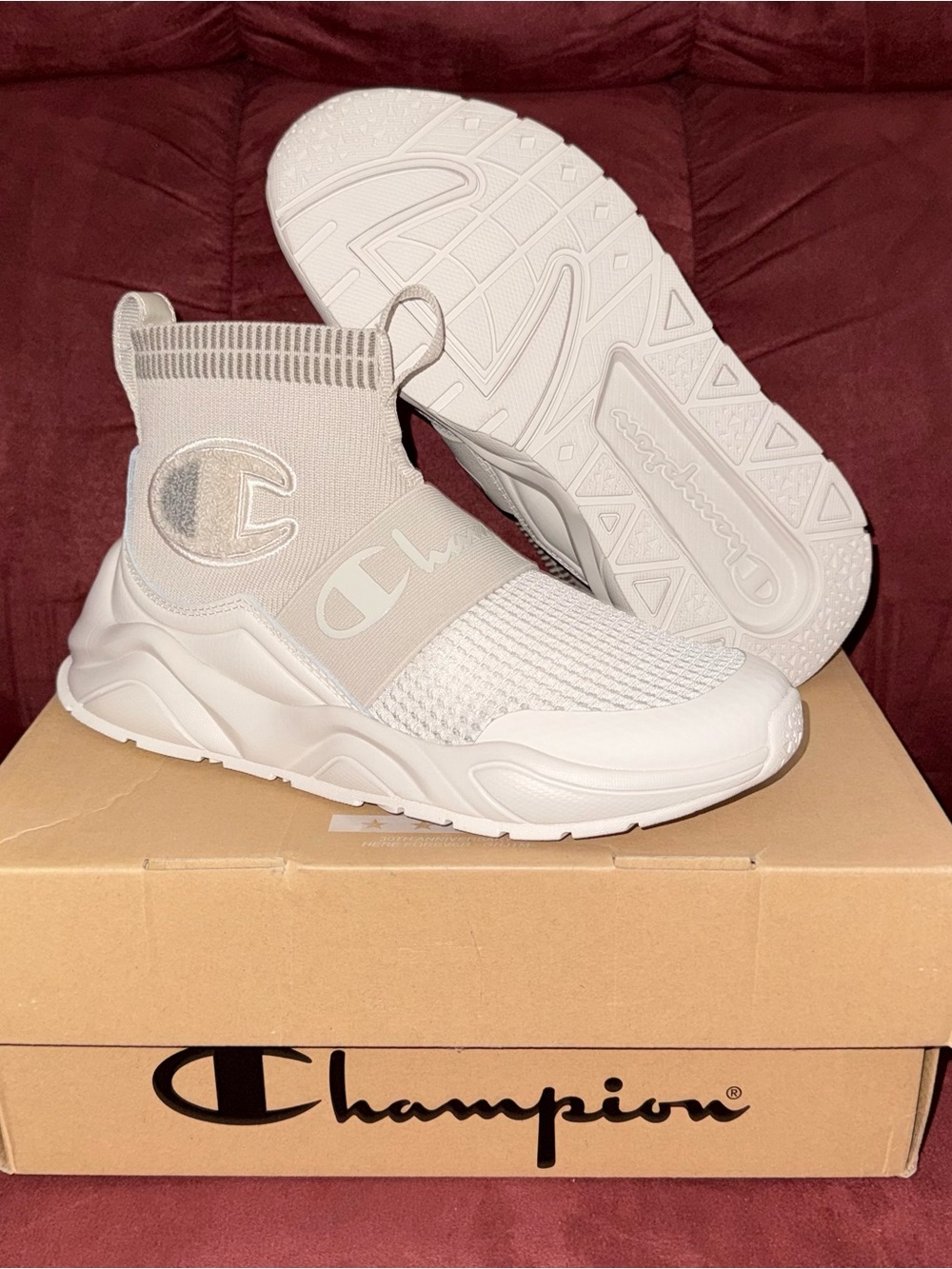 Champion Kids' Slip-On Sock Sneaker — White/Cream